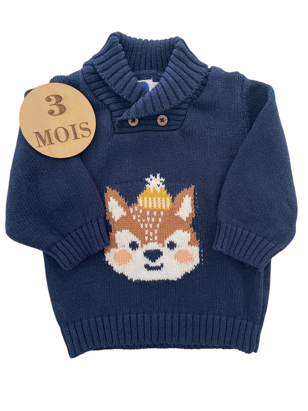 Pull en mailles, bleu-marine, renard