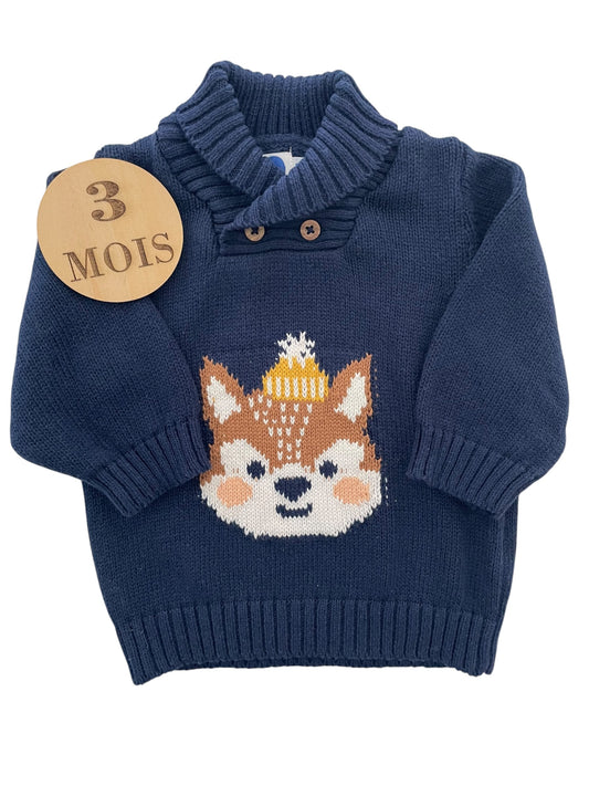 Pull en mailles, bleu-marine, renard