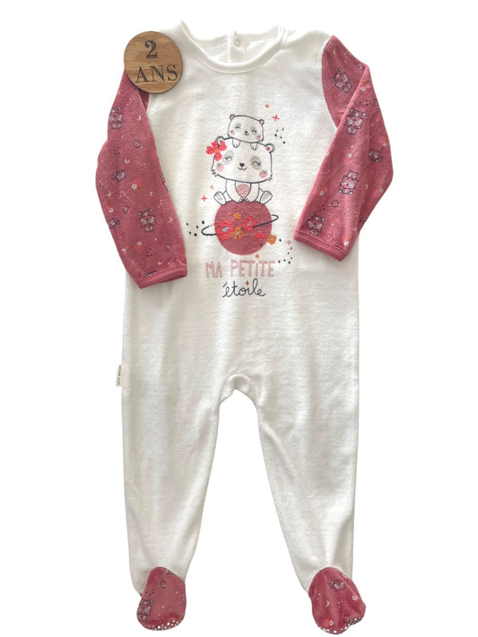 Pyjama velours, rose et blanc, Petit Béguin