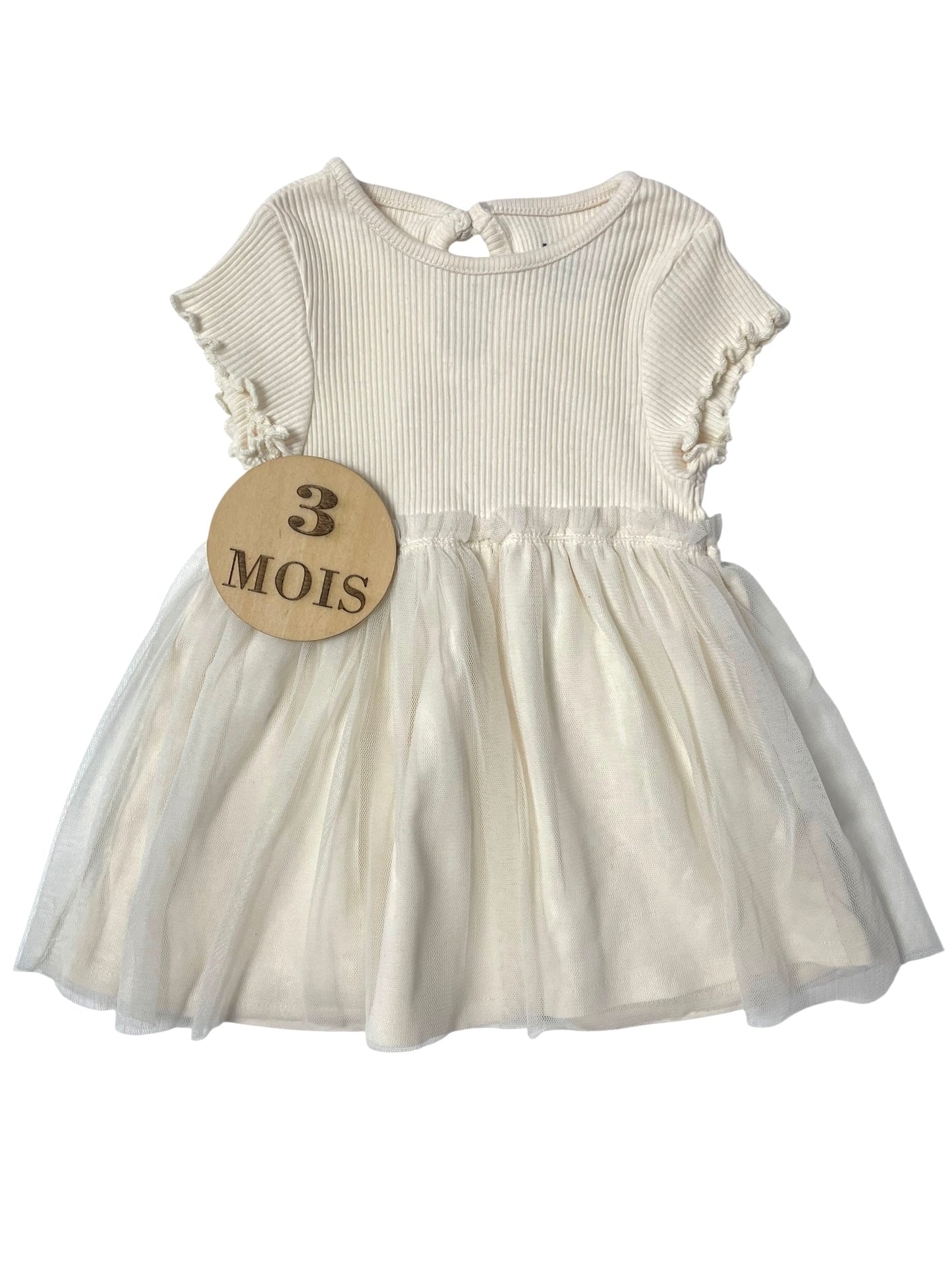 Robe côtelé, bas en tulle, crème, Kiabi