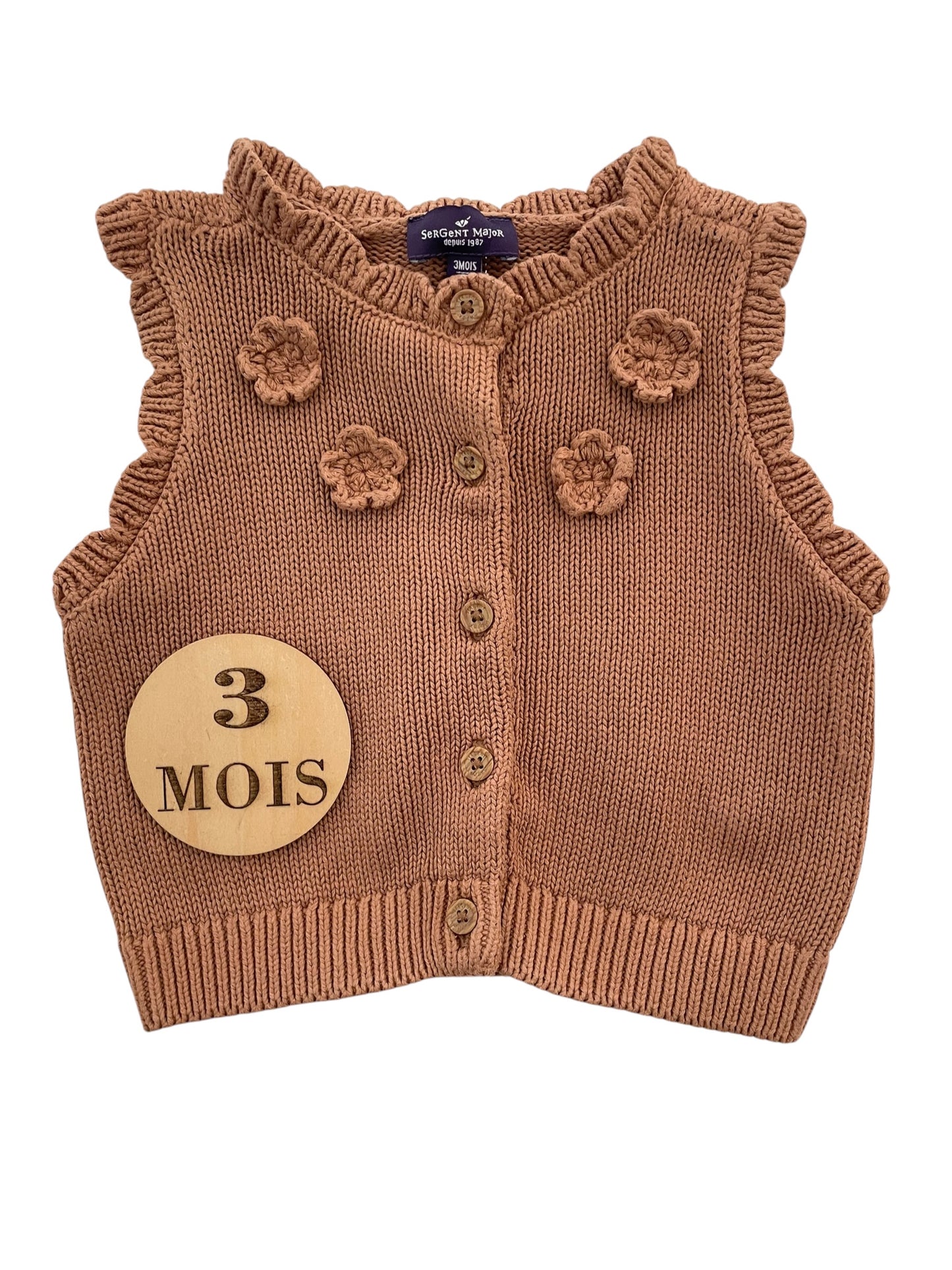 Gilet en mailles, sans manche, marron, Sergent Major