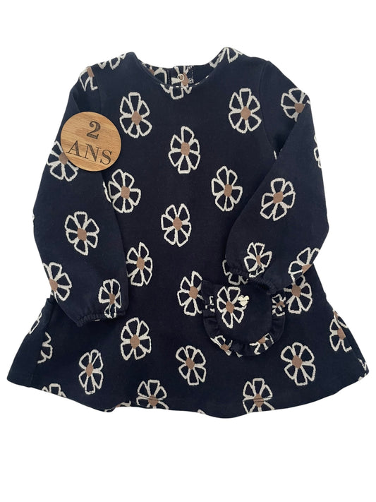 Robe épaisse , bleu-marine, fleurie, Mayoral