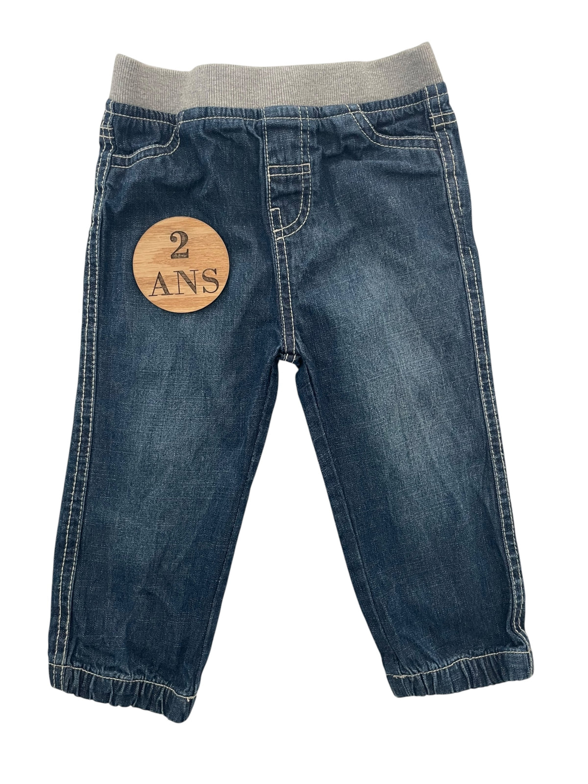 Jean bleu, taille élastique, influx