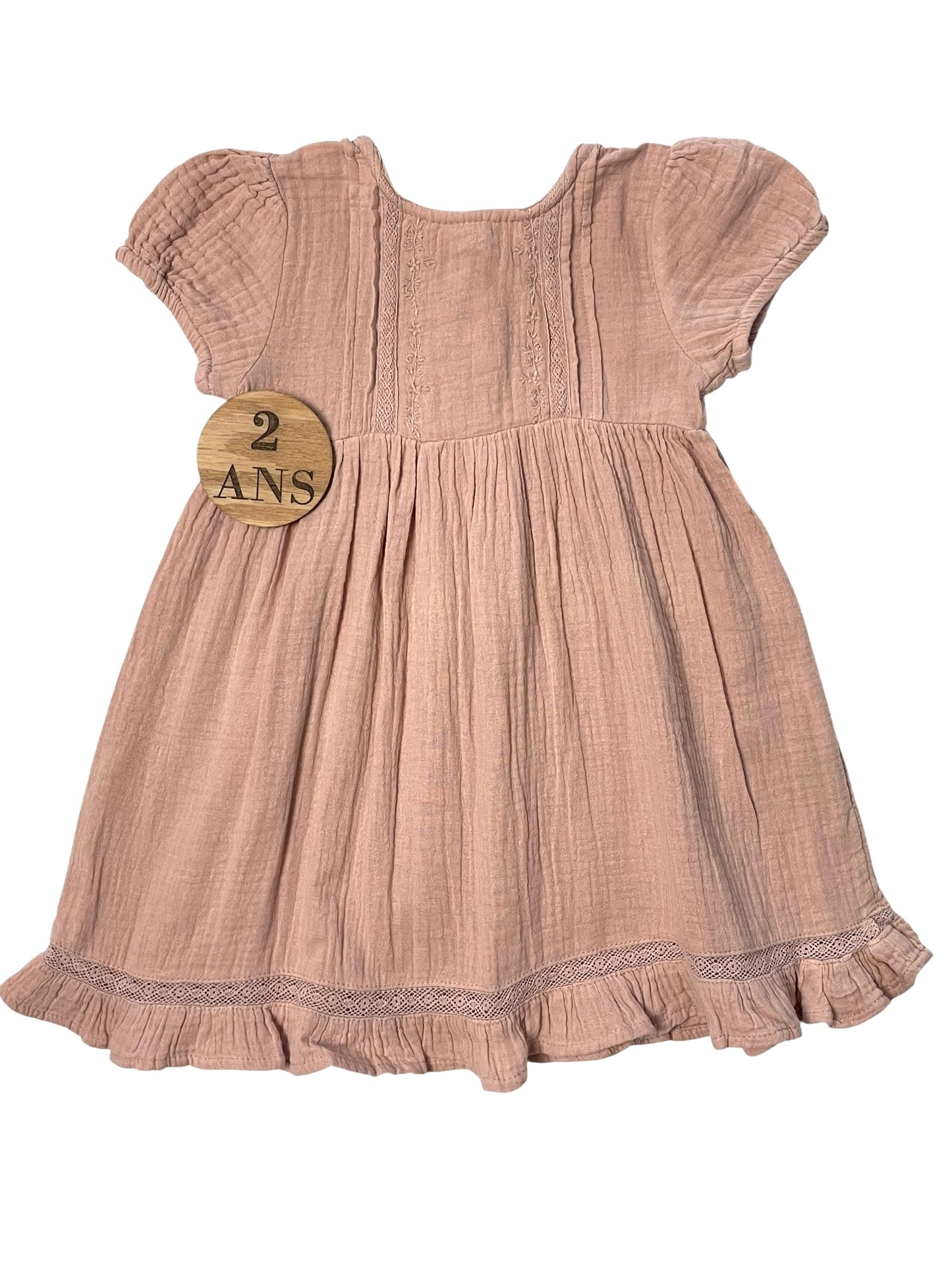 Robe beige/rose, gaze de coton, Kiabi