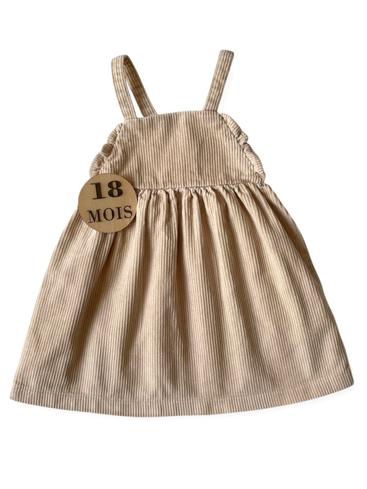 Robe salopette, velours côtelé, écru, Kiabi