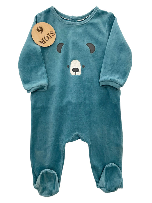 Pyjama velours, bleu, ourson, Obaibi