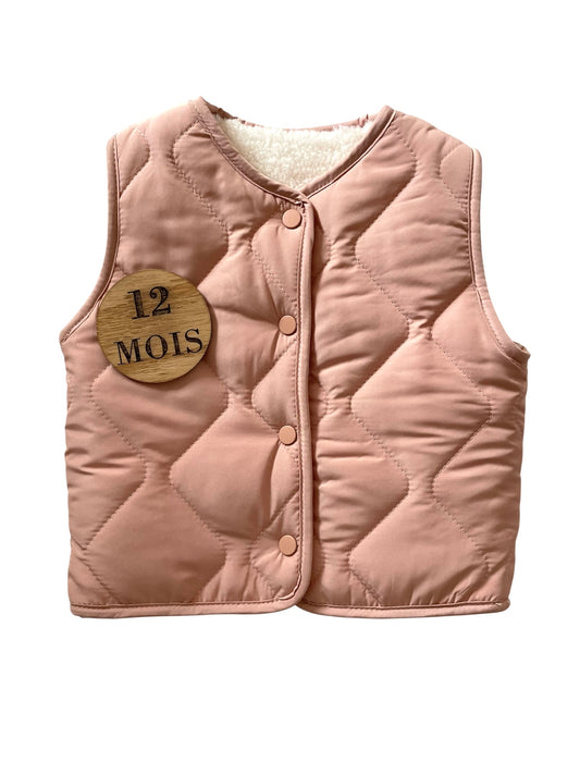 Doudoune sans manche, doublée polaire, rose