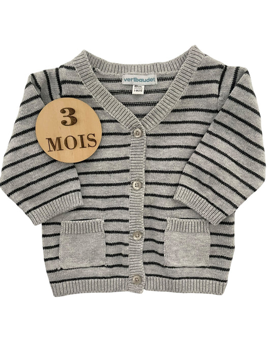 Gilet rayé gris, Vertbaudet