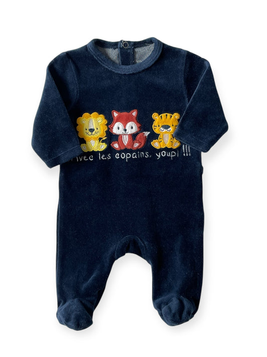 Pyjama velours bleu, marine, mes petits cailloux