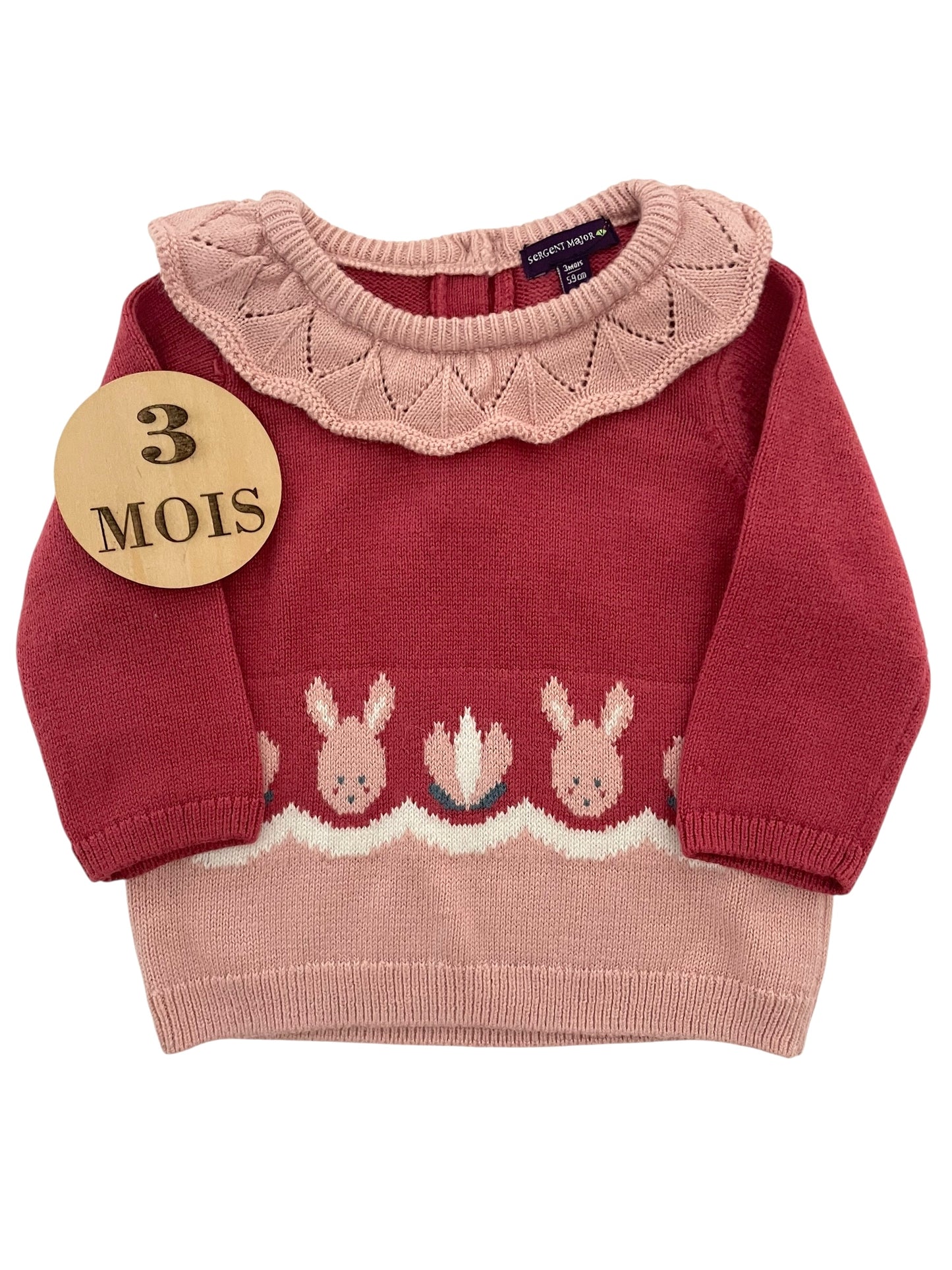 Pull à col, rose, lapins, Sergent Major
