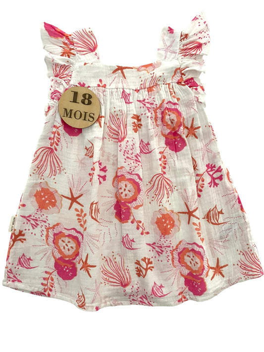 Robe gaze de coton, fleurs rose/ orange, Petit Béguin