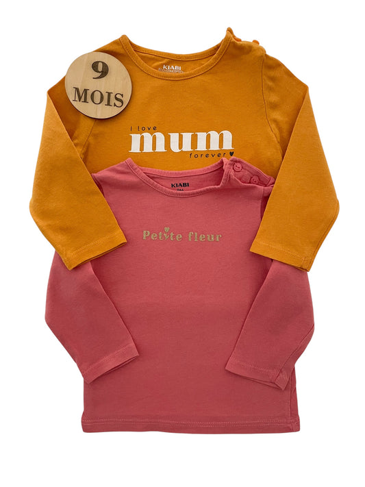Lot de 2 tee-shirt, orange et rose, Kiabi