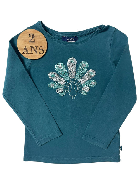 Tee-shirt bleu-vert, paon, Obaibi