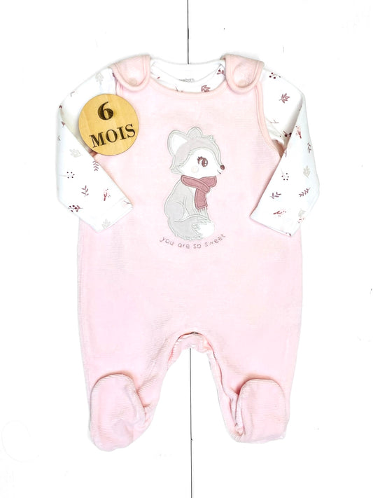 Ensemble salopette en velours et body, blanc et rose, C&A