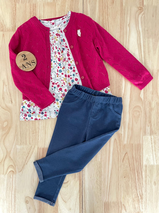 Ensemble 3 pièces, gilet, blouse et jegging