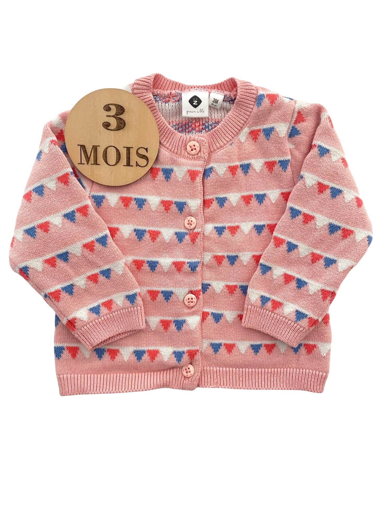 Gilet en mailles, rose, Grain de blé