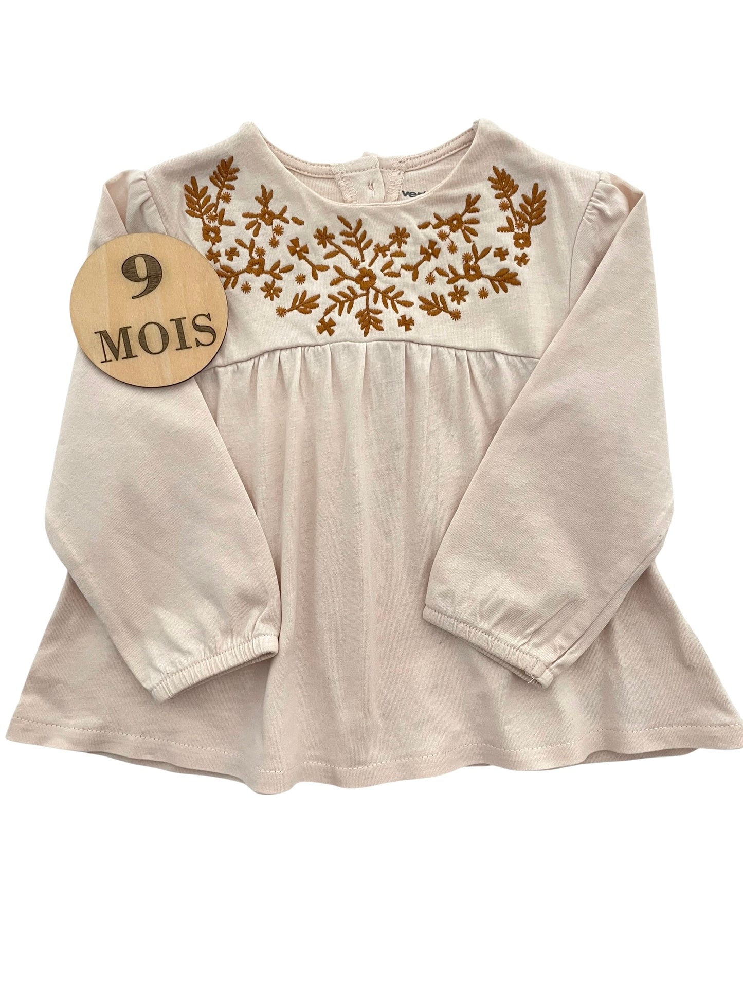 Blouse crème, fleurs marrons, Vertbaudet