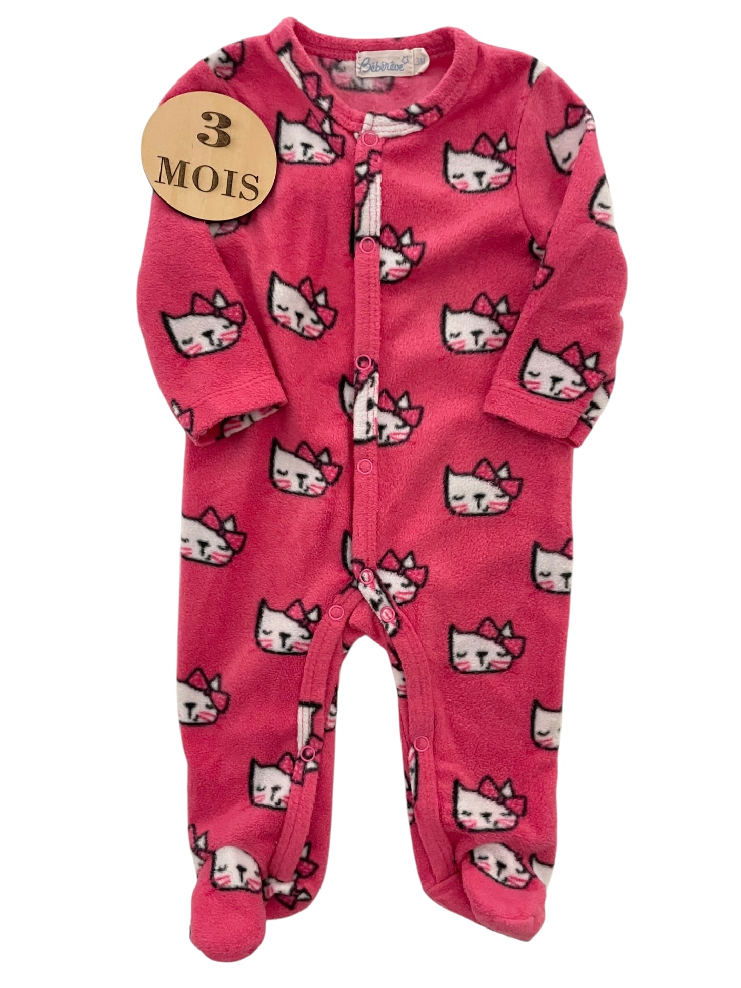 Pyjama velours fin,rose, chats, Bébé rêve