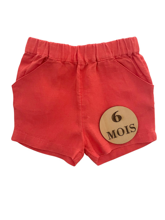 Short effet lin, corail, Petit Bateau