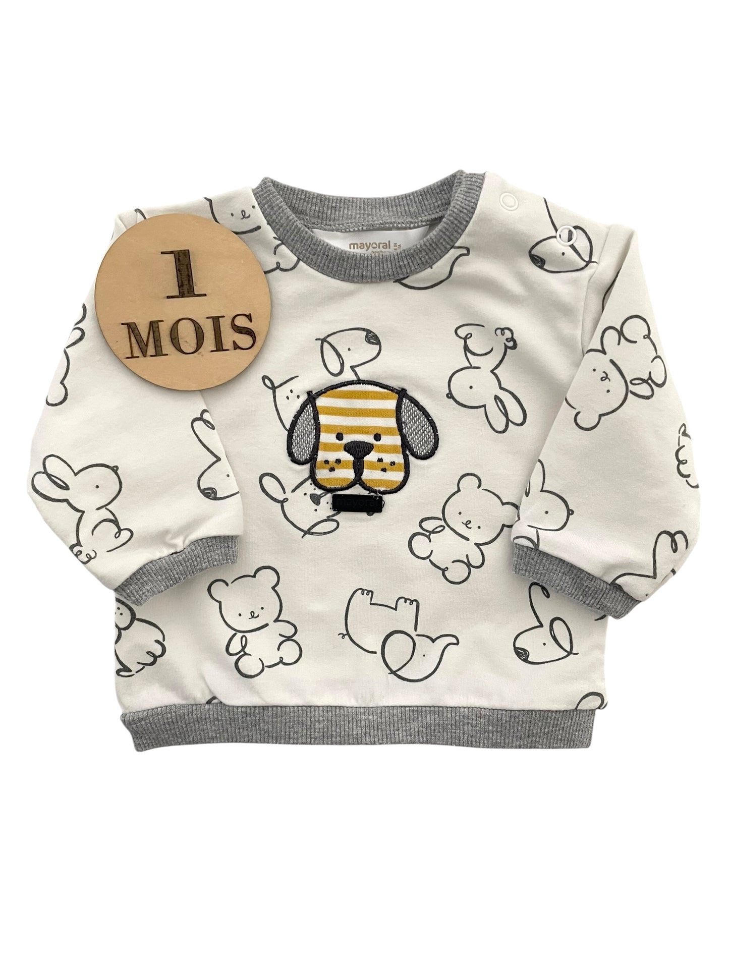 Sweat fin, blanc et gris, animaux, Mayoral