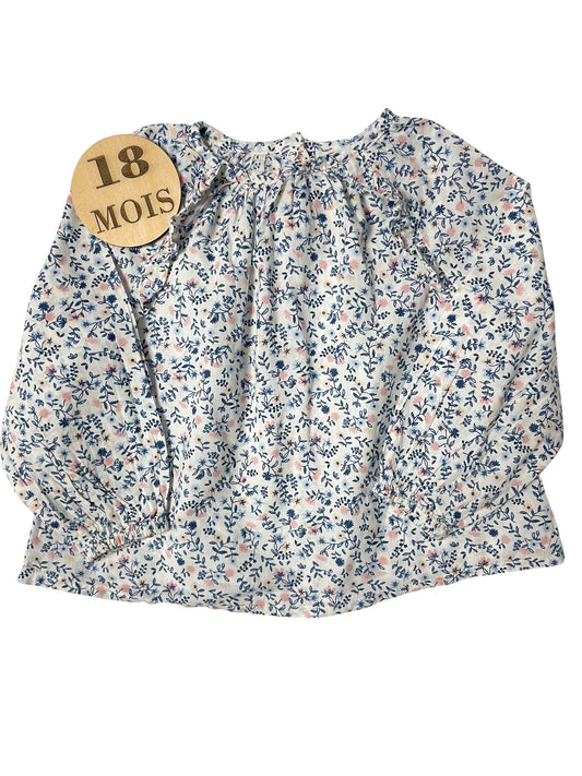 Blouse bleue et rose, fleurie, TAO