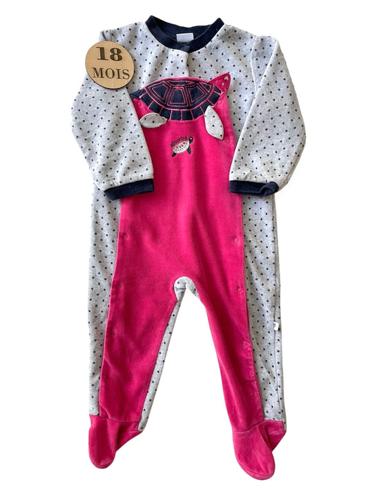 Pyjama velours, rose et gris, tortue, Absorba