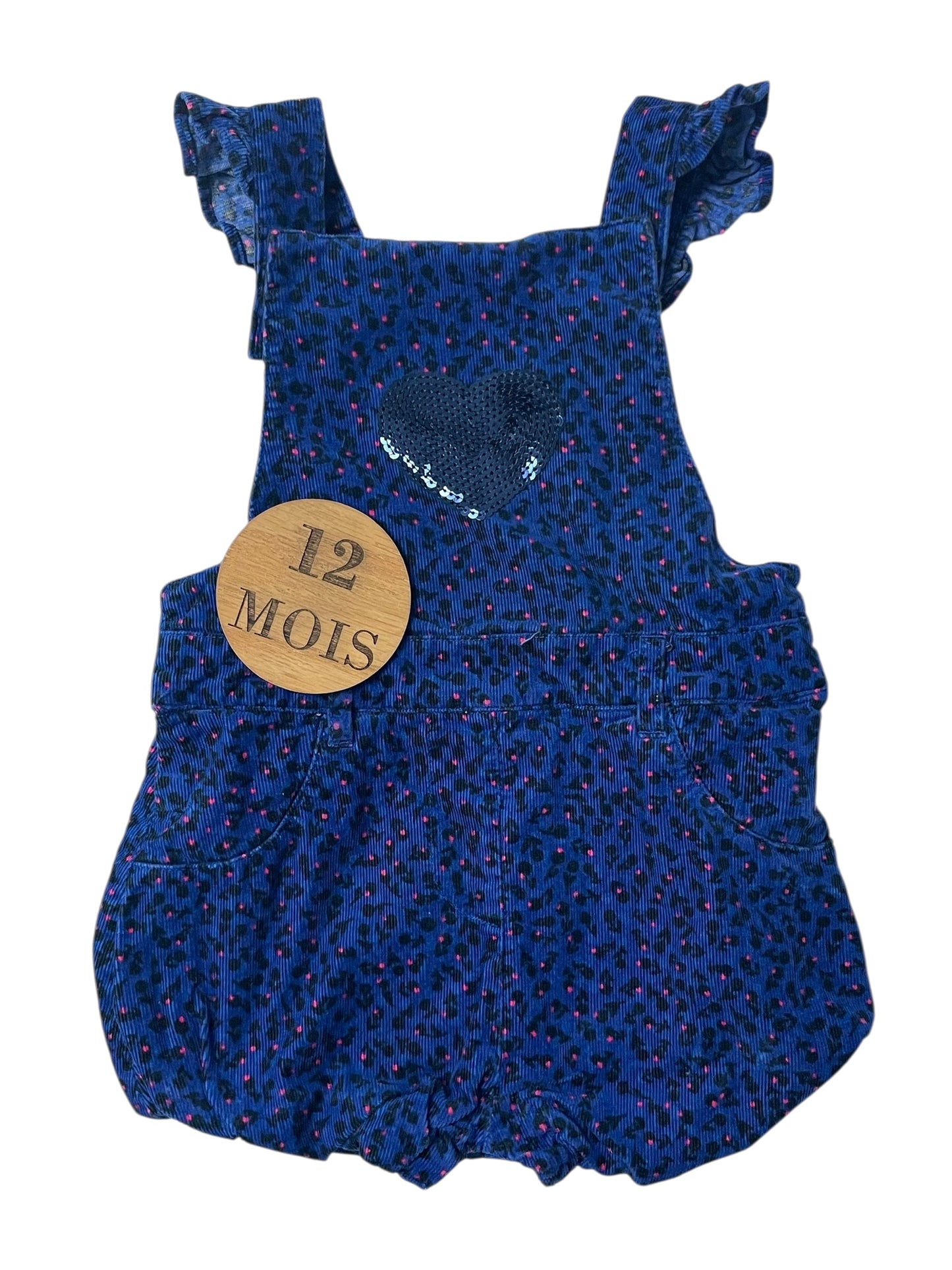 Salopette short velours côtelé, bleue, DPAM