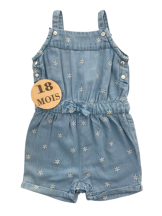 Combishort couleur jean, fleurie