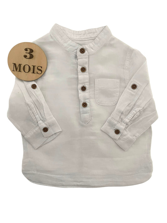 Chemise col rond, blanche, Kiabi