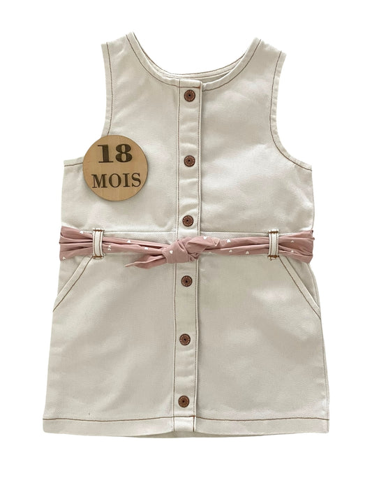 Robe salopette en jean, blanche, Kiabi