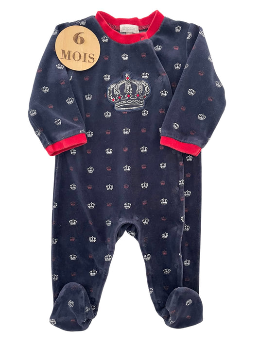 Pyjama velours bleu-nuit, couronnes, Absorba