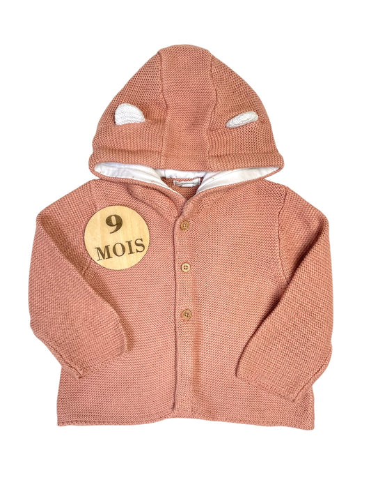 Gilet à capuche en mailles, rose, Vertbaudet