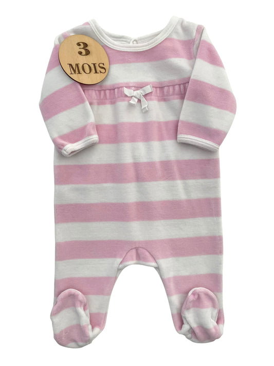 Pyjama velours rayé, rose et blanc, Jacadi