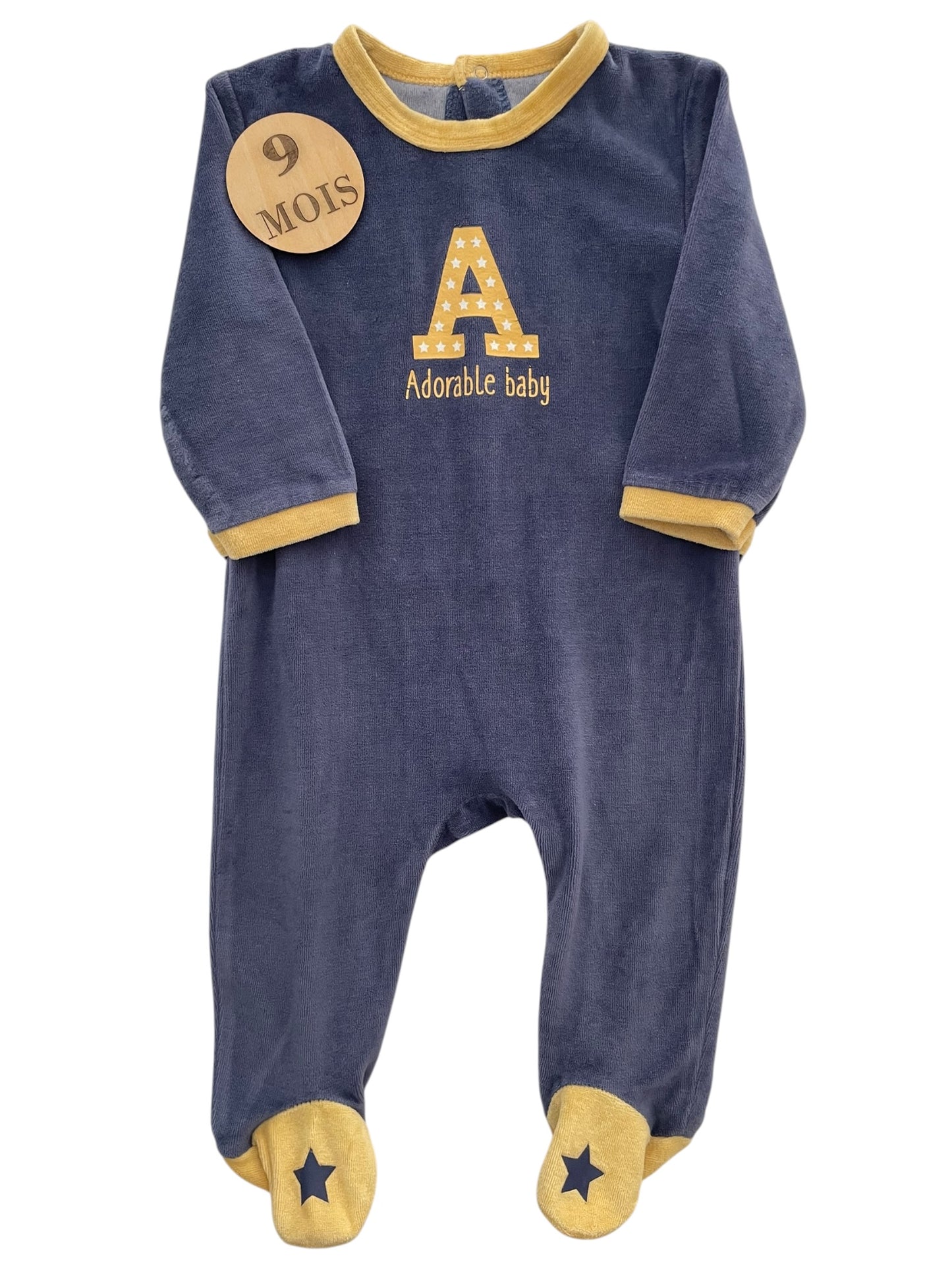 Pyjama velours bleu-marine et jaune, Pommette
