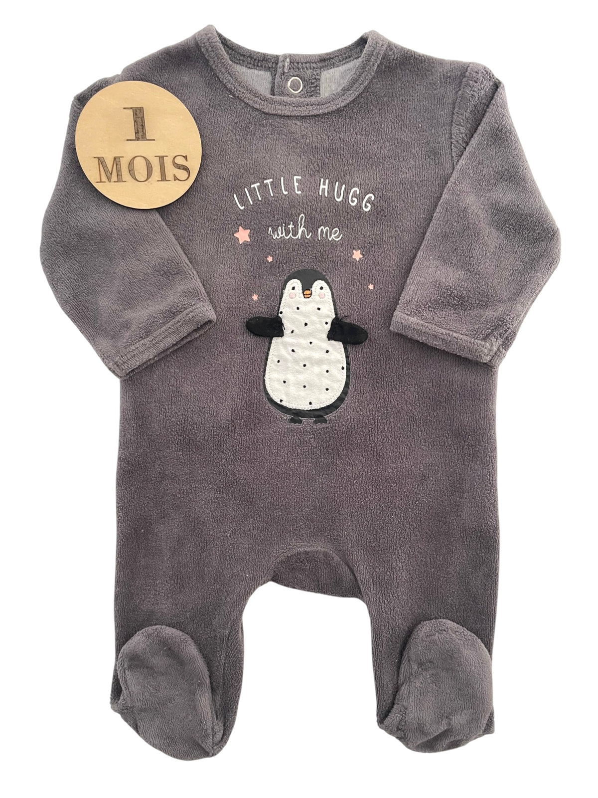 Pyjama velours gris, pingouin, Kiabi