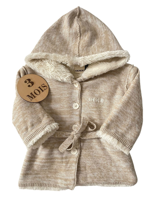Manteau en mailles, fourré, crème, IKKS