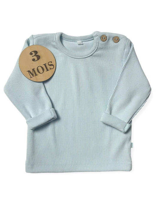 Tee-shirt épais, côtelé, bleu-ciel