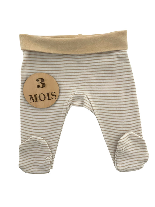 Legging à pieds, rayé crème, Mes petits cailloux