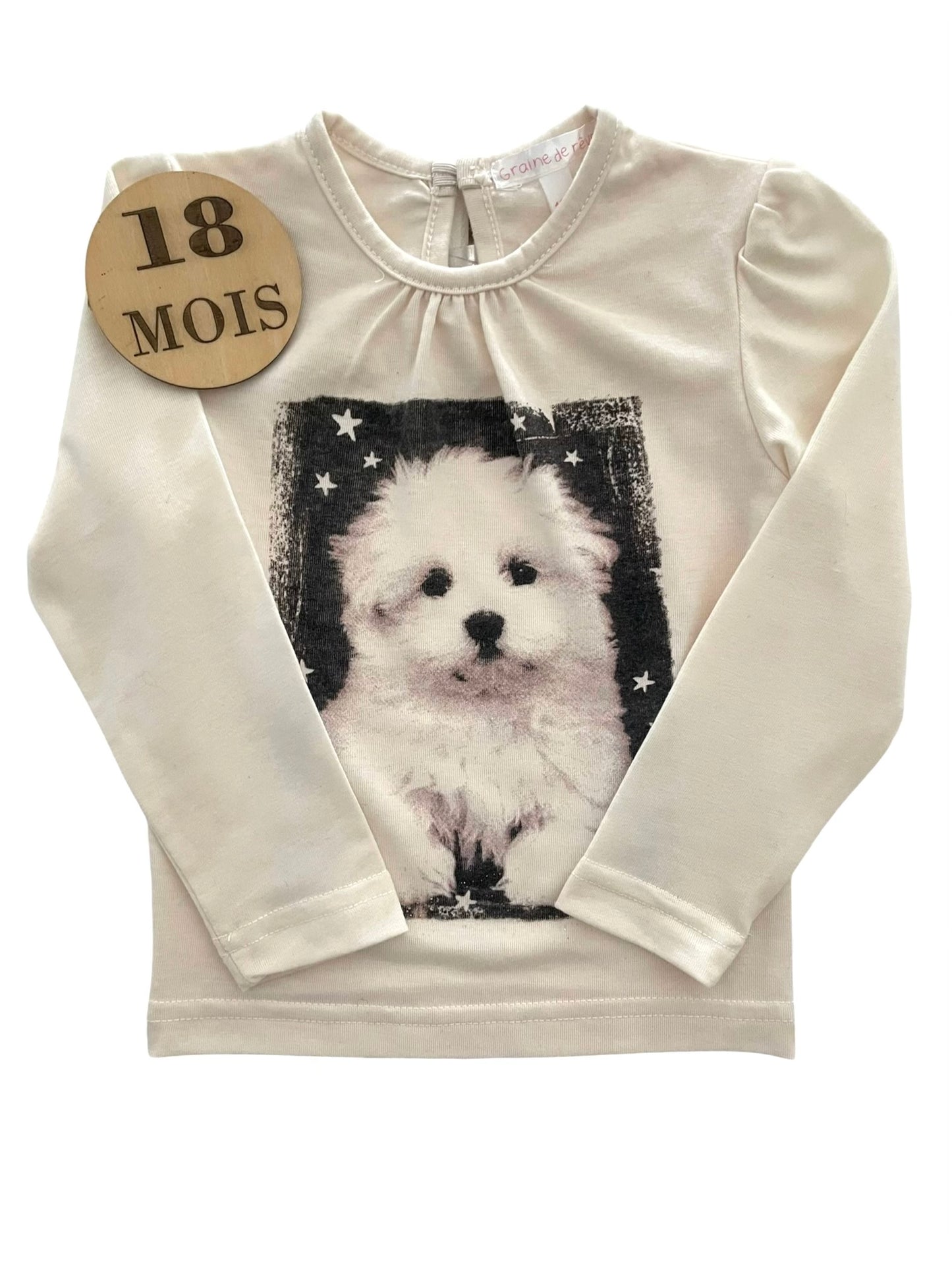 Tee-shirt écru, chiot, Graine de rêve
