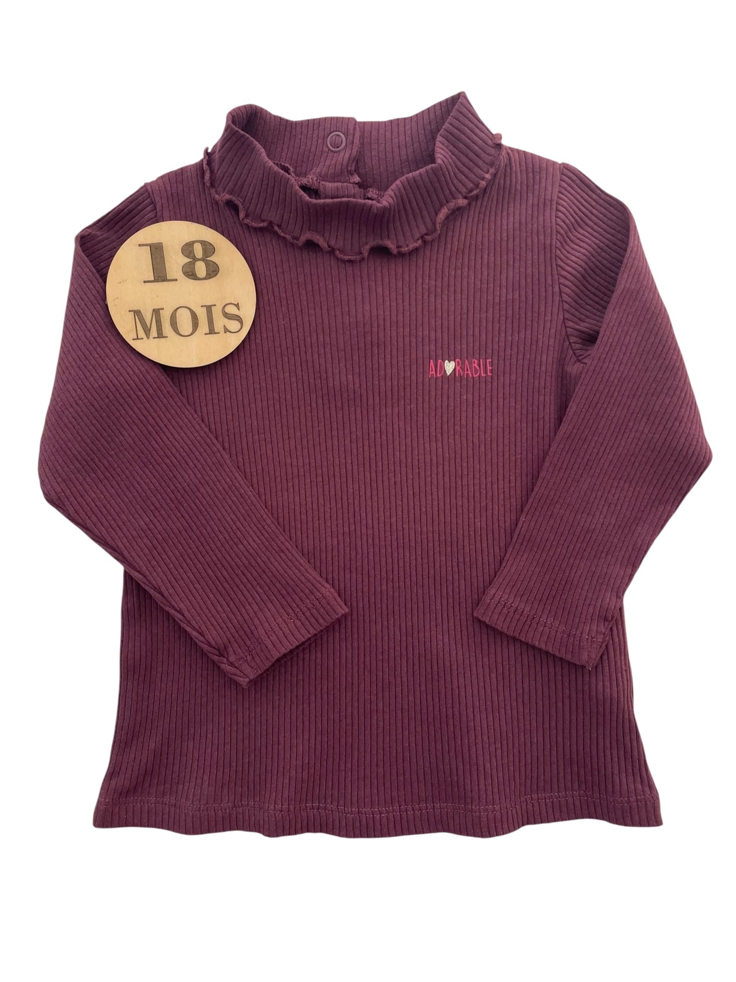 Sous pull cotelé, prune, TAO