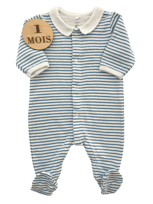 Pyjama coton, rayé bleu, Petit Bateau