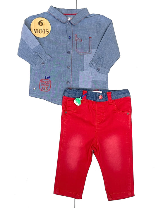 Ensemble chemise et jean, bleu et rouge DPAM