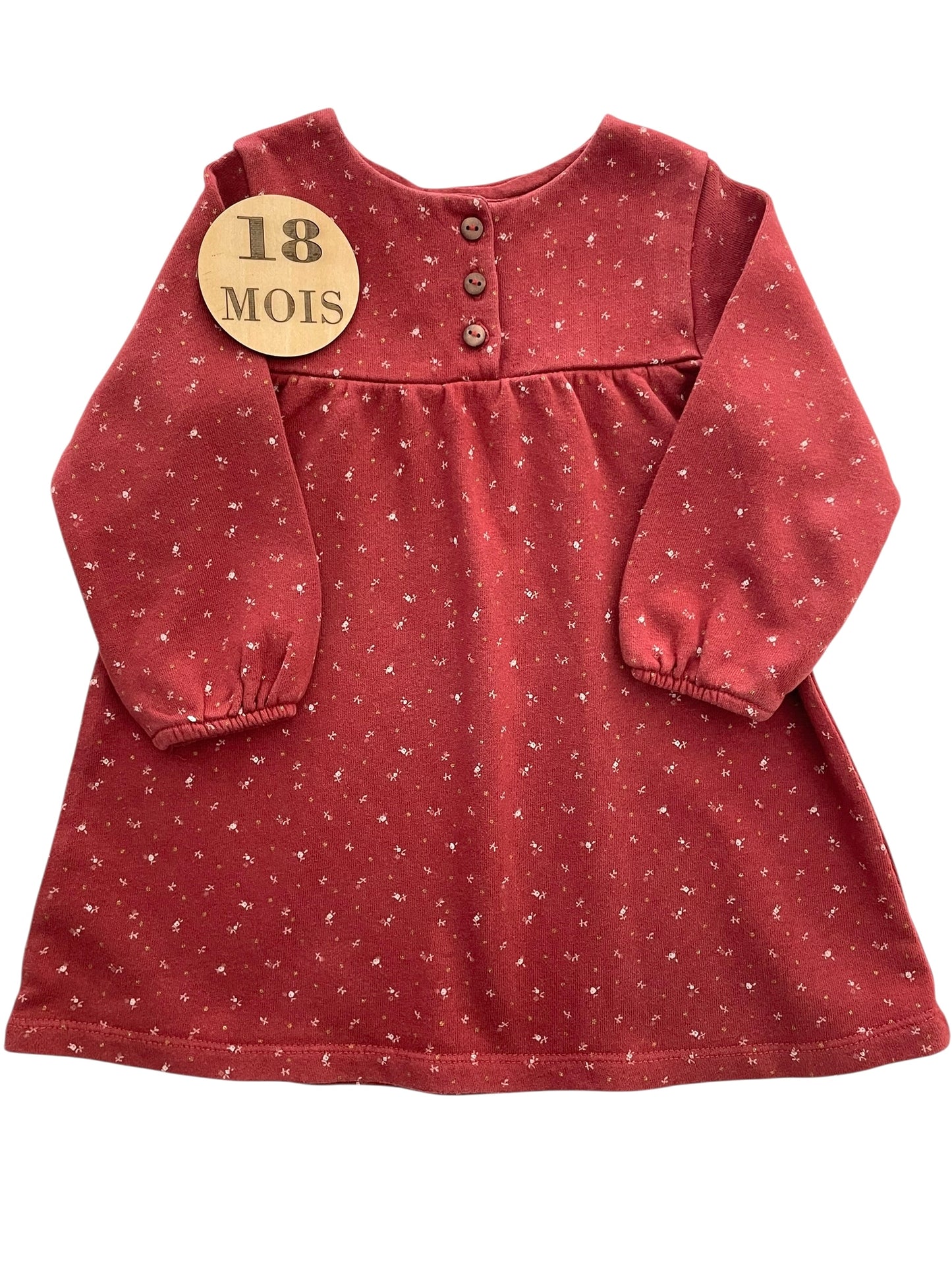 Robe molleton, rouge, fleurie, Kiabi
