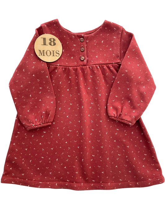 Robe molleton, rouge, fleurie, Kiabi
