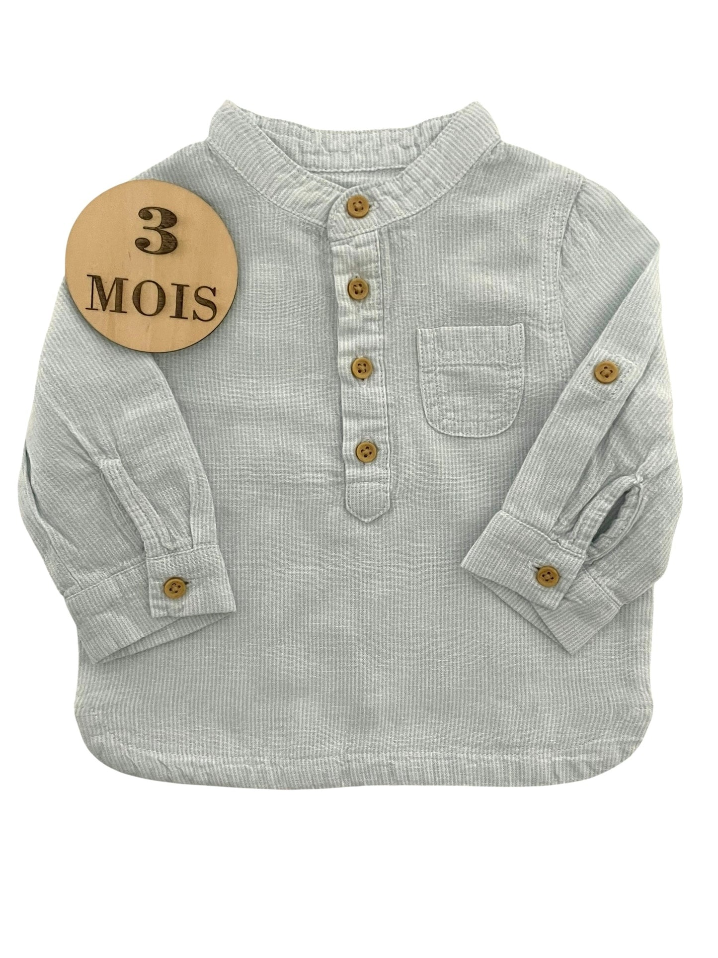 Chemise col rond, rayée, vert d’eau, Kiabi