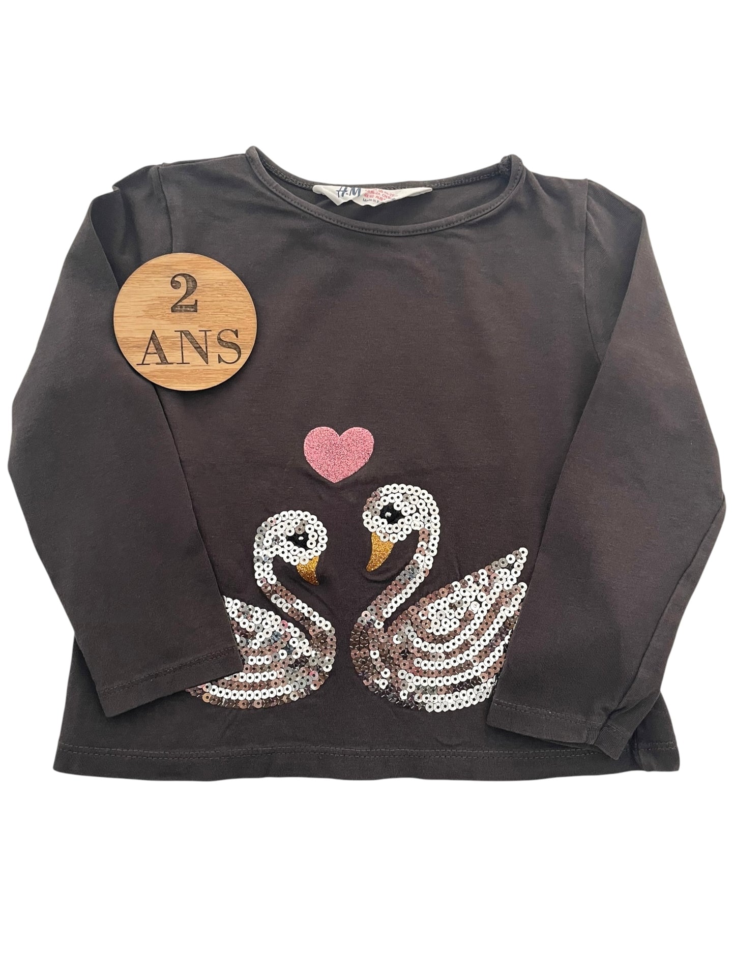 T-shirt marron foncé, cygnes, H&M