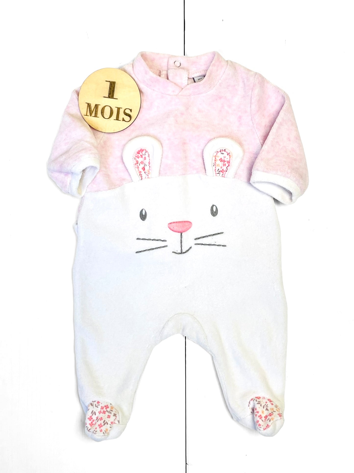 Pyjama velours blanc et rose, lapin