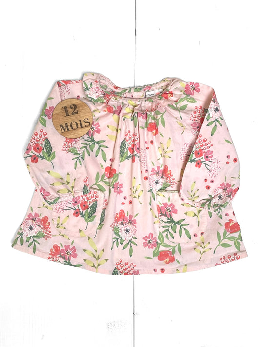 Blouse à col, rose fleurie, TEX