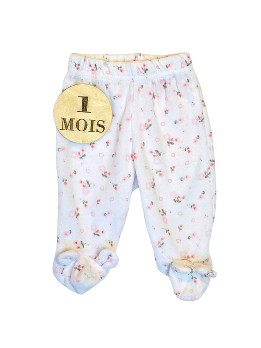 Pantalon velours blanc, fleuri, In extenso