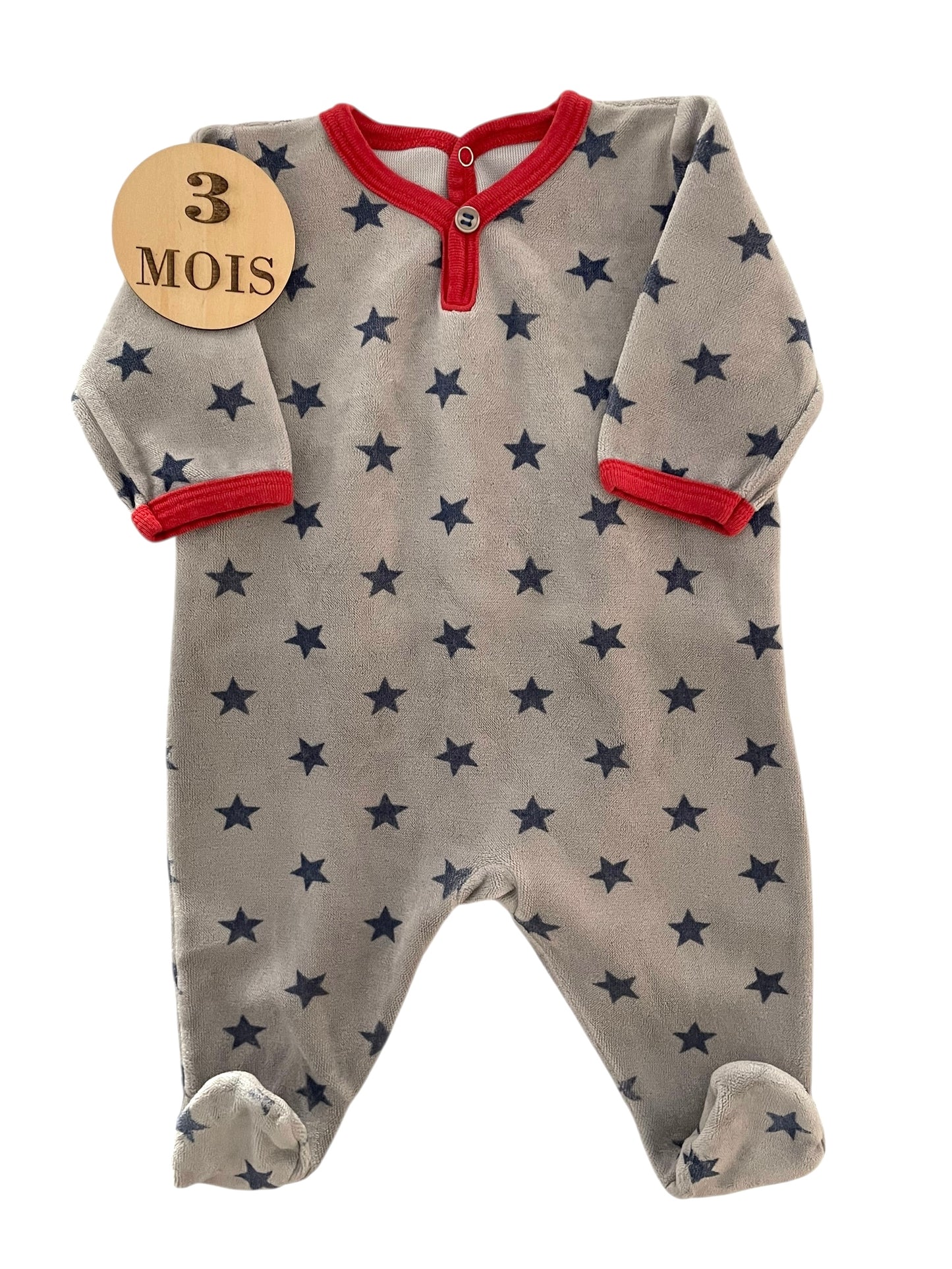 Pyjama velours gris, étoile, Petit Bateau